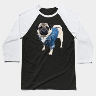 Pug in a blue denim jacket Baseball T-Shirt